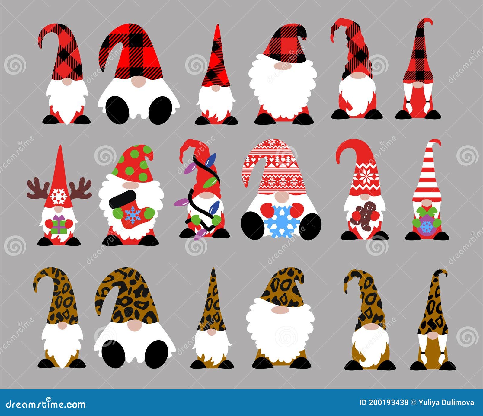 cute christmas gnomes, gnomes in leopard and buffalo plaids